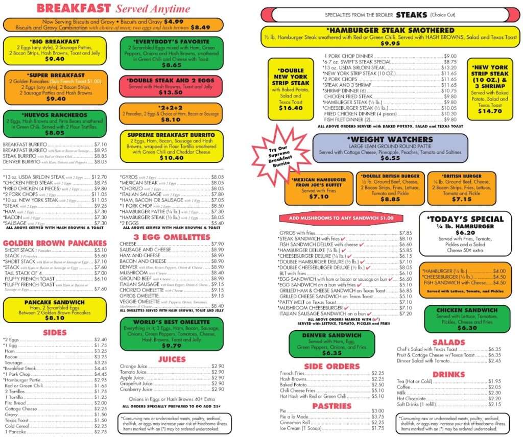 Swift’s Breakfast House menu 2